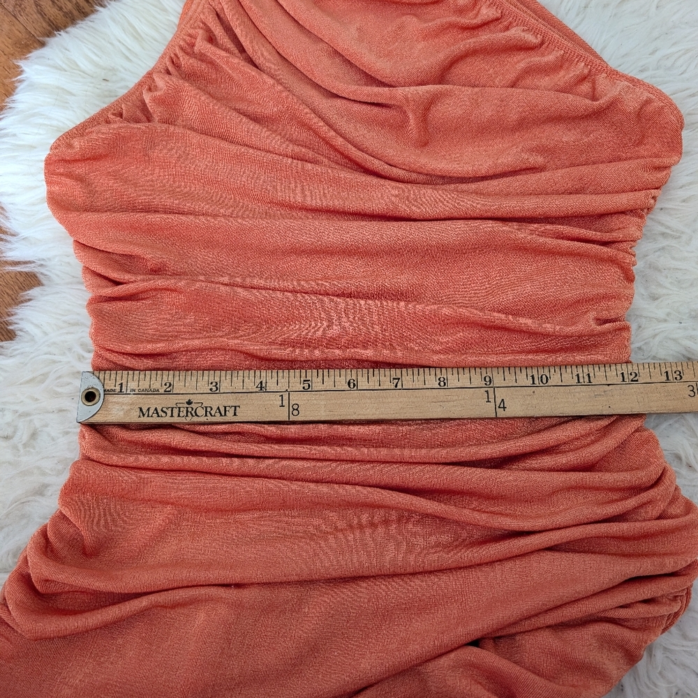 Lioness Goddess One Shoulder Ruched Mini Dress Medium Orange - Picture 12 of 15